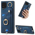 For Samsung Galaxy M33 5G Retro Skin-feel Ring Card Bag Phone Case with Hang Loop(Blue)