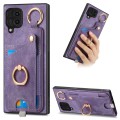 For Samsung Galaxy M53 5G Retro Skin-feel Ring Card Bag Phone Case with Hang Loop(Purple)