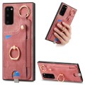 For Samsung Galaxy A41 Retro Skin-feel Ring Card Bag Phone Case with Hang Loop(Pink)