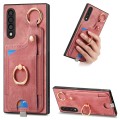 For Samsung Galaxy A70/A70s Retro Skin-feel Ring Card Bag Phone Case with Hang Loop(Pink)