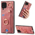 For Samsung Galaxy M32 4G Retro Skin-feel Ring Card Bag Phone Case with Hang Loop(Pink)