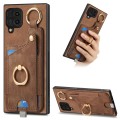 For Samsung Galaxy M32 4G Retro Skin-feel Ring Card Bag Phone Case with Hang Loop(Brown)