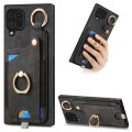 For Samsung Galaxy M62/F62 Retro Skin-feel Ring Card Bag Phone Case with Hang Loop(Black)