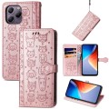 For Blackview A96 Cat and Dog Embossed Leather Phone Case(Rose Gold)