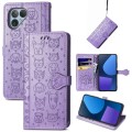 For Fairphone 5 Cat and Dog Embossed Leather Phone Case(Purple)