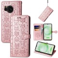 For Sharp Aquos Sense8 Cat and Dog Embossed Leather Phone Case(Rose Gold)