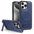 For iPhone 15 Pro Max Multi-function Holder MagSafe PU Phone Case(Blue)