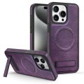 For iPhone 15 Pro Max Multi-function Holder MagSafe PU Phone Case(Mulberry)