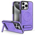 For iPhone 15 Pro Multi-function Holder MagSafe PU Phone Case(Purple)