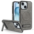 For iPhone 15 Multi-function Holder MagSafe PU Phone Case(Gray)