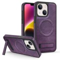 For iPhone 14 Plus Multi-function Holder MagSafe PU Phone Case(Mulberry)