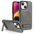 For iPhone 14 Multi-function Holder MagSafe PU Phone Case(Gray)