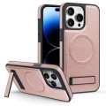 For iPhone 14 Pro Multi-function Holder MagSafe PU Phone Case(Rose Gold)