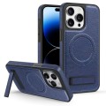For iPhone 14 Pro Multi-function Holder MagSafe PU Phone Case(Blue)