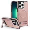 For iPhone 13 Pro Max Multi-function Holder MagSafe PU Phone Case(Rose Gold)