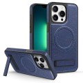 For iPhone 13 Pro Max Multi-function Holder MagSafe PU Phone Case(Blue)
