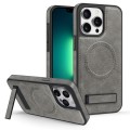 For iPhone 13 Pro Max Multi-function Holder MagSafe PU Phone Case(Gray)