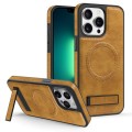 For iPhone 13 Pro Multi-function Holder MagSafe PU Phone Case(Brown)