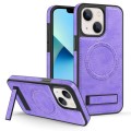 For iPhone 13 Multi-function Holder MagSafe PU Phone Case(Purple)