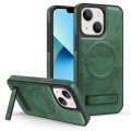 For iPhone 13 Multi-function Holder MagSafe PU Phone Case(Dark Green)