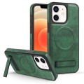 For iPhone 12 / 12 Pro Multi-function Holder MagSafe PU Phone Case(Dark Green)