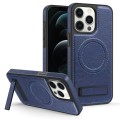 For iPhone 12 Pro Max Multi-function Holder MagSafe PU Phone Case(Blue)