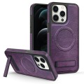 For iPhone 12 Pro Max Multi-function Holder MagSafe PU Phone Case(Mulberry)