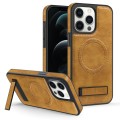 For iPhone 12 Pro Max Multi-function Holder MagSafe PU Phone Case(Brown)