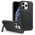 For iPhone 11 Pro Max Multi-function Holder MagSafe PU Phone Case(Black)