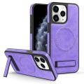 For iPhone 11 Pro Max Multi-function Holder MagSafe PU Phone Case(Purple)