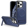 For iPhone 11 Pro Max Multi-function Holder MagSafe PU Phone Case(Blue)