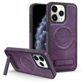 For iPhone 11 Pro Max Multi-function Holder MagSafe PU Phone Case(Mulberry)