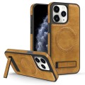 For iPhone 11 Pro Max Multi-function Holder MagSafe PU Phone Case(Brown)