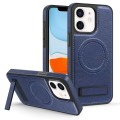 For iPhone  11 Multi-function Holder MagSafe PU Phone Case(Blue)