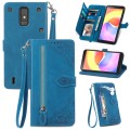 For ZTE Blade A32 Embossed Flower Zipper Leather Phone Case(Blue)