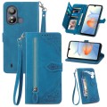 For ZTE Blade L220 Embossed Flower Zipper Leather Phone Case(Blue)