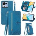 For ZTE Blade V50 Vita Embossed Flower Zipper Leather Phone Case(Blue)