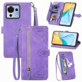 For ZTE Blade V50 Vita Embossed Flower Zipper Leather Phone Case(Purple)
