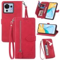 For ZTE Blade V50 Vita Embossed Flower Zipper Leather Phone Case(Red)