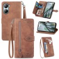 For ZTE Libero 5G IV Embossed Flower Zipper Leather Phone Case(Brown)