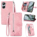 For ZTE Libero 5G IV Embossed Flower Zipper Leather Phone Case(Pink)