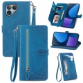 For Fairphone 5 Embossed Flower Zipper Leather Phone Case(Blue)