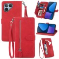 For Fairphone 5 Embossed Flower Zipper Leather Phone Case(Red)