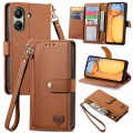 For Xiaomi Redmi 13C Love Zipper Lanyard Leather Phone Case(Brown)