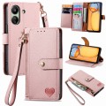 For Xiaomi Redmi 13C Love Zipper Lanyard Leather Phone Case(Pink)