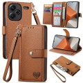 For Xiaomi Redmi Note 13 Pro+ Love Zipper Lanyard Leather Phone Case(Brown)