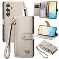 For Samsung Galaxy S24 5G Love Zipper Lanyard Leather Phone Case(Gray)