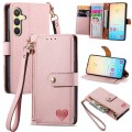 For Samsung Galaxy S24 5G Love Zipper Lanyard Leather Phone Case(Pink)