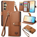 For Samsung Galaxy S24+ 5G Love Zipper Lanyard Leather Phone Case(Brown)