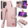 For Samsung Galaxy S24 Ultra 5G Love Zipper Lanyard Leather Phone Case(Pink)